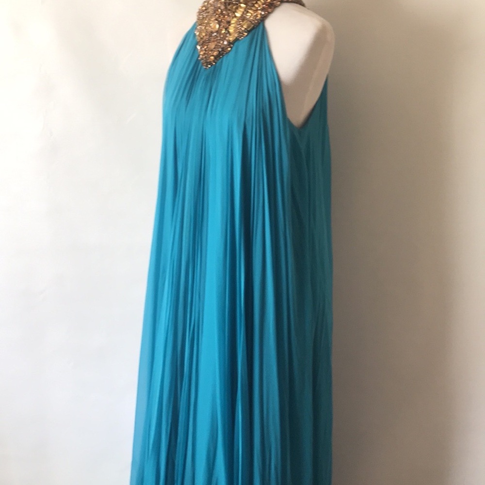 ALEXANDER MCQUEEN Dress NWT Turquoise Chiffon w/Bronze Swarovski Size 42 US 8-10 - Picture 10 of 17